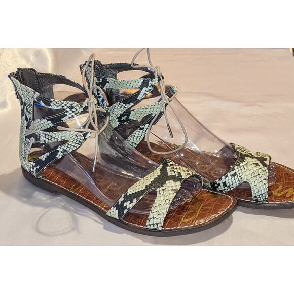 SAM EDELMAN Gwenna Green Python Print Gladiator Sandals Ankle Straps Size 9 M - Picture 2 of 6